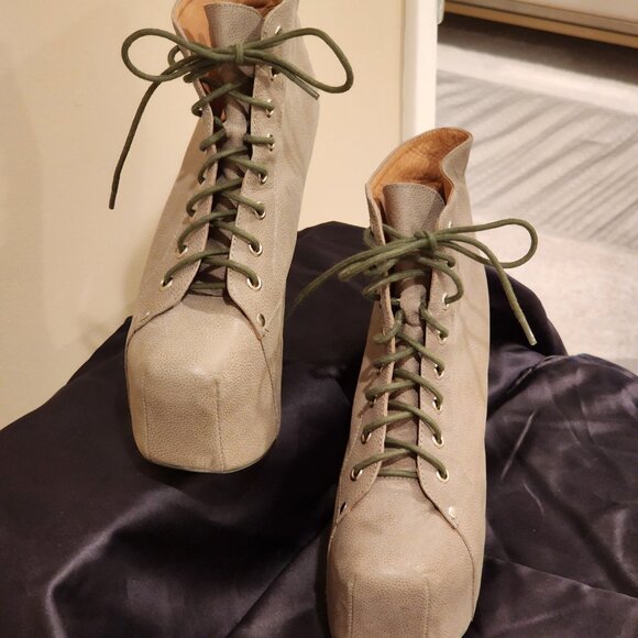 Excellent US8.5Jeffrey Campbell Platform LaceUp Boot LITA Greenish Khaki - Picture 13 of 13